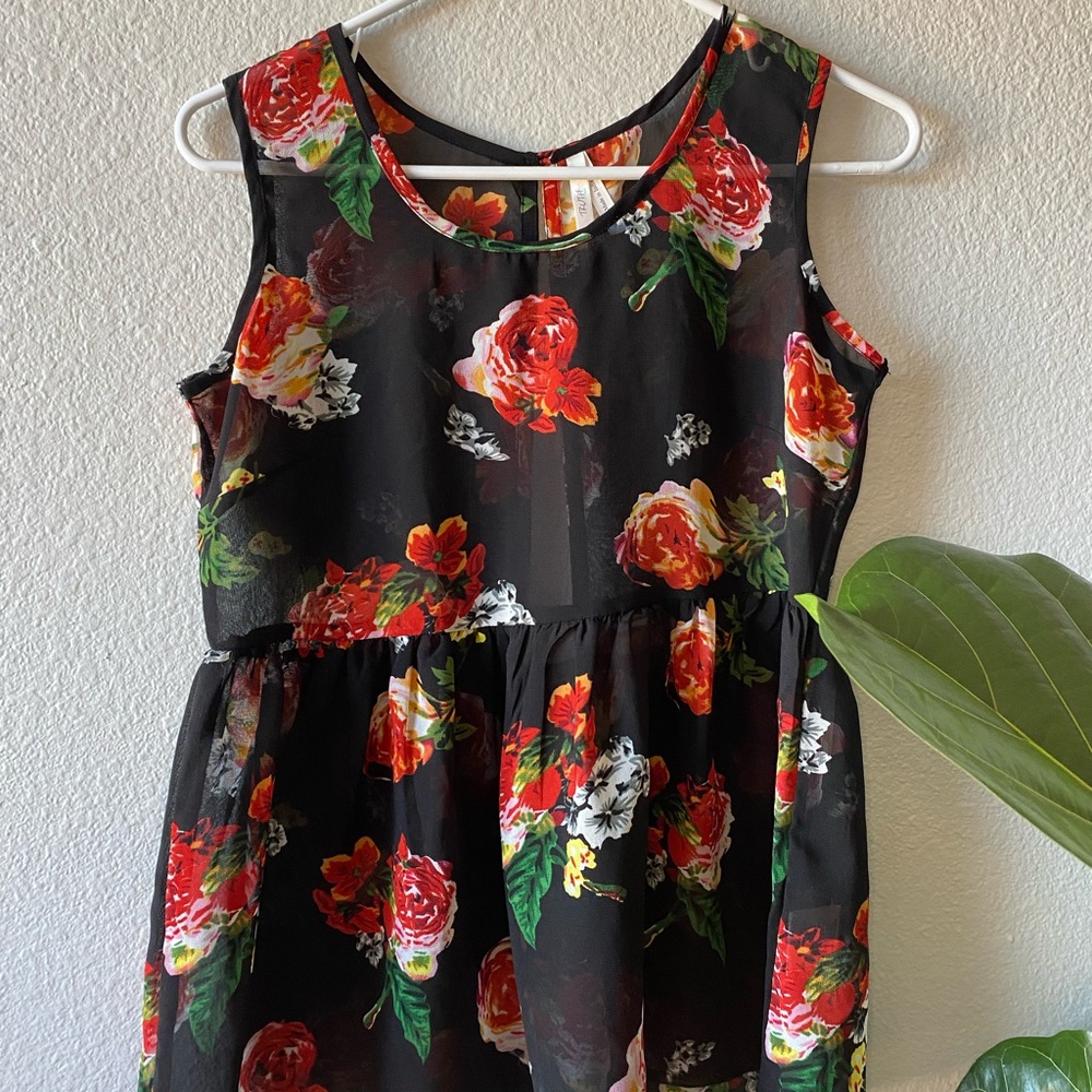 Sheer Floral Peplum Tank Top Blouse
